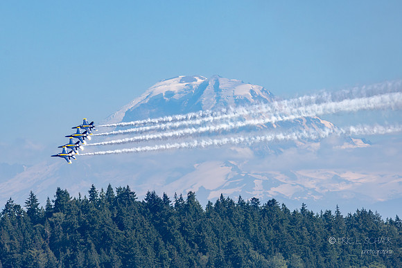 U.S. Navy Blue Angels Boeing F/A-18 Super Hornet- Mt. Rainier Background