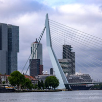 Erasmusbrug combined cable-stayed & bascule bridge designed by Architect Ben van Berkel crossing the Nieuwe Maas section of rive