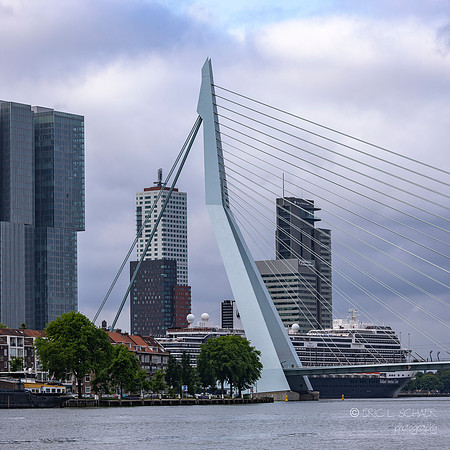 Erasmusbrug combined cable-stayed & bascule bridge designed by Architect Ben van Berkel crossing the Nieuwe Maas section of rive