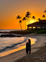 Kauai: Surfer at Sunset, Kiahuna Beach, Poipu