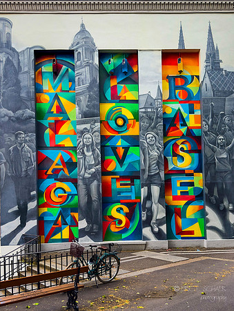 Basel: Mural created in honour of Pablo Picasso and his influence on cultural in Basel: By graffiti artist Dest Jones fr Basel & artist Lalone fr Malaga (Malago is city Picasso is from)