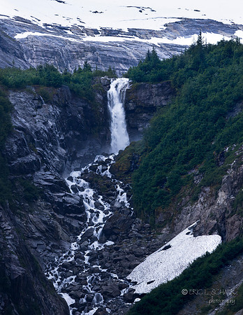 Endicott Arm: Waterfall & Meltwater stream- Heading away from Dawes Glacier