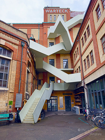 Basel Switzerland: Fun Stairway to climb- Workroom Warteck: Once a Brewery- Good example of reuse-renovation project