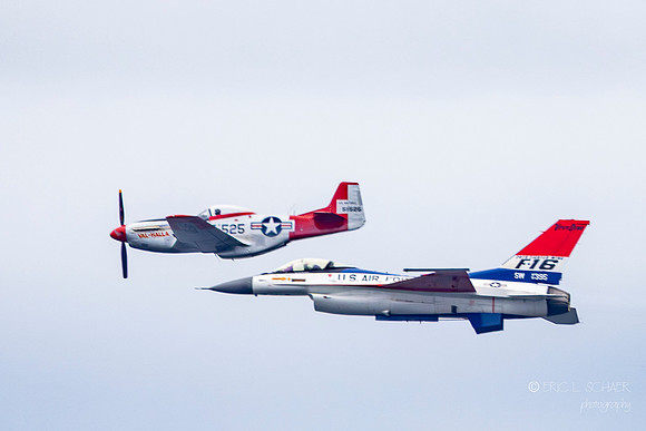 F-16 Viper Fighter Jet & WWII era P-51 Mustang
