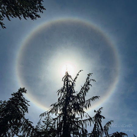 Sun Halo-sunlight bending through microscopic hexagonal ice crystals suspended in high-altitude clouds