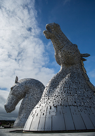The Kelpies in Falkirk- 100' tall steel horses