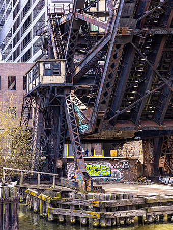 Old Railroad Bridge near West Kinzie Street. Chicago River North Branch