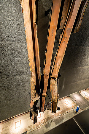 911 Memorial- Section of steel facade from north facade of North Tower at flight 11 impact