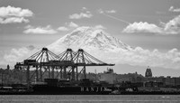Seattle Washington Shipping port with Mt. Rainier backdrop