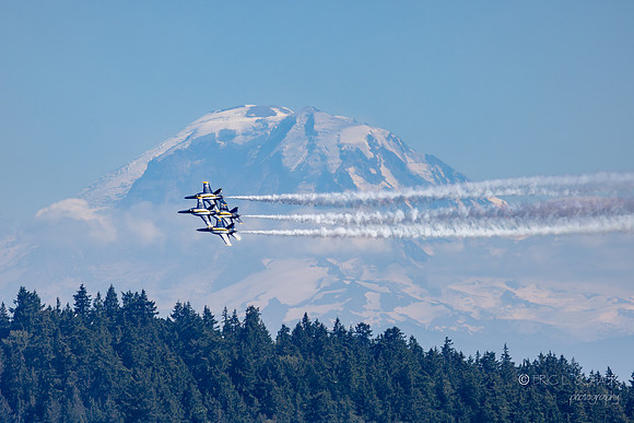 U.S. Navy Blue Angels Boeing F/A-18 Super Hornet- Mt. Rainier Background