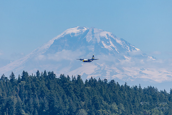 Blue Angels Fat Albert - Lockheed Martin C-130J Super Hercules Aircraft- Mt. Rainier Background
